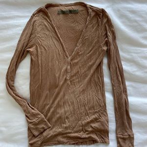 Enza Costa Long Sleeve Ribbed Henley - XS